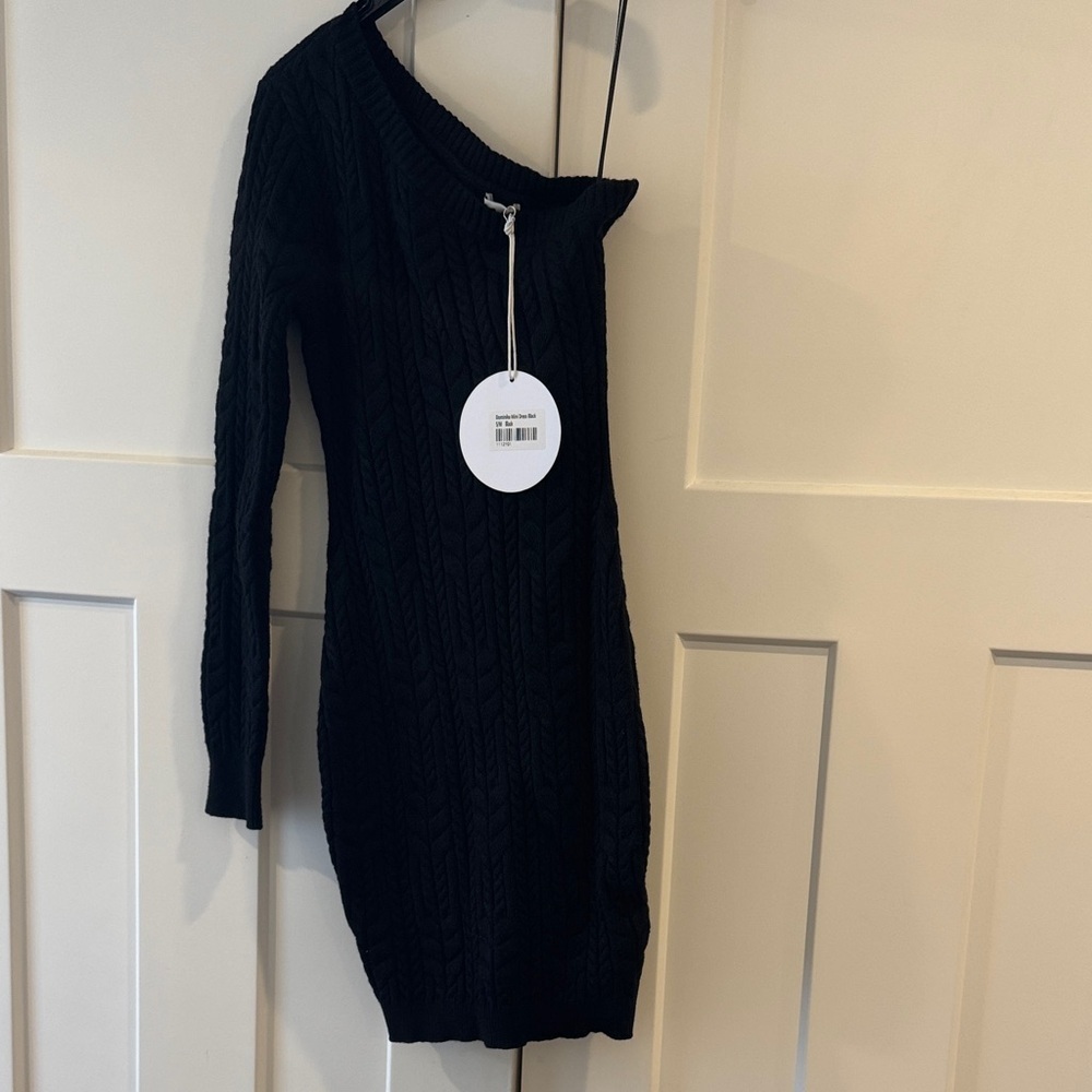 NWT Princess Polly Dominika One Shoulder Mini Sweater Dress, Black, Size S/M - Picture 3 of 8